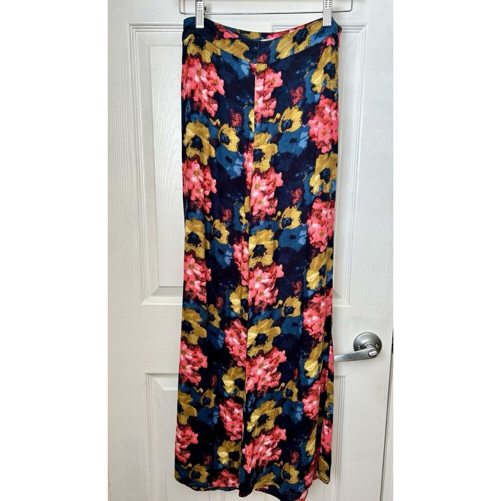 Abercrombie & Fitch Floral Wide Leg Flowy Colorful Pants Black Flat Front Size 2 - Picture 9 of 14